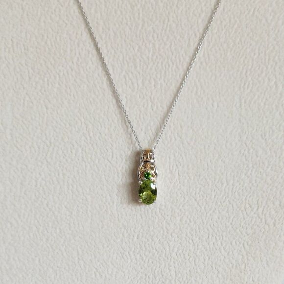 Peridot and Chrome Diopside Pendant Necklace in 14K YG and Sterling Silver - Picture 4 of 10